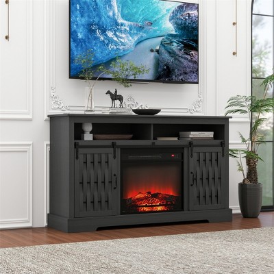 Fireplace TV Stand for TVs Up to 65+ Inch Entertainment Center with Open Storage Shelves and Side Cabinets