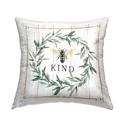 Stupell Industries Bee Kind Phrase Country Farm Insect Pun Printed Pillow, 18 x 18