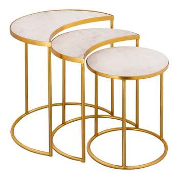 TOV Furniture Crescent 19"H Modern Iron Metal Side Table in White/Gold