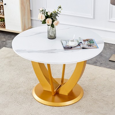 47" Modern Round Kitchen Table,Faux Marble Dining Table With Sintered Tabletop And MDF Legs Suitable For Dining And Living Room-Coolbibila