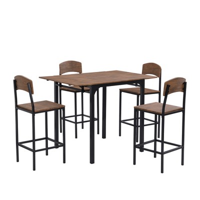 VYNXARIA Farmhouse 5-piece Counter Height Drop Leaf Dining Table Set with Dining Chairs for 4,Brown