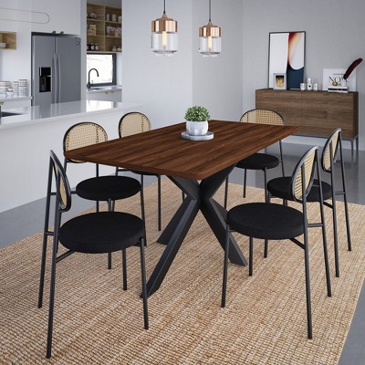 Black Velvet and Rattan High Back Side Chair Set