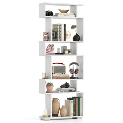 Tangkula 6-tier S-shaped Bookshelf 64" Open-back Bookcase Home Wood Organizer Free-standing Storage Shelf