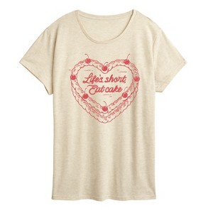 Women's - Instant Message - Eat Cake Heart Short Sleeve Graphic T-Shirt - 1 of 4