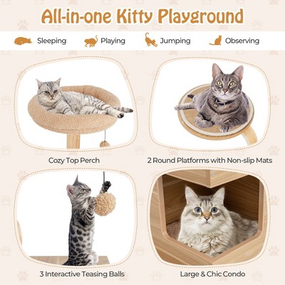Natural Oak 51" Tall Cat Tree with Plush Perch and Condo
