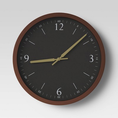 20&#34; Walnut Woodgrain Wall Clock Black - Threshold&#8482;