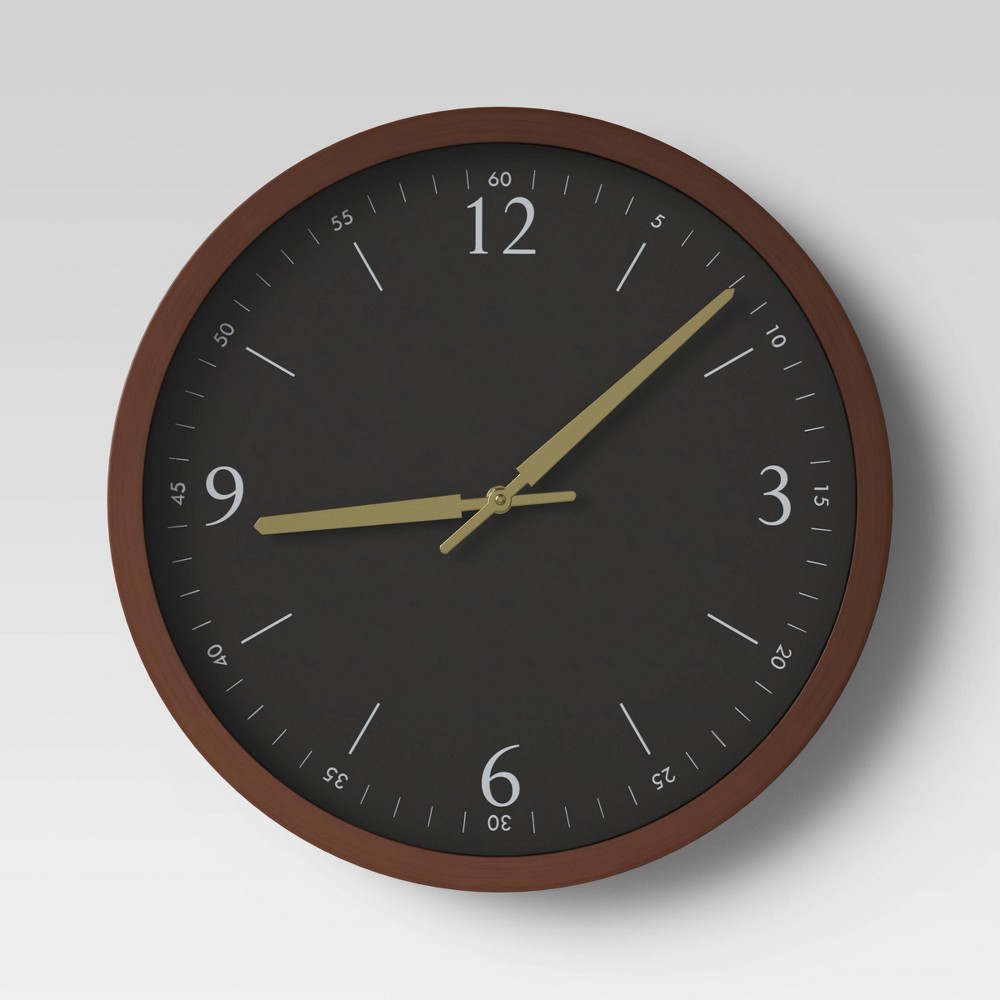 Photos - Wall Clock 20" Walnut Woodgrain  Black - Threshold™