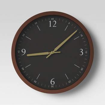 20" Walnut Woodgrain Wall Clock Black - Project 62™