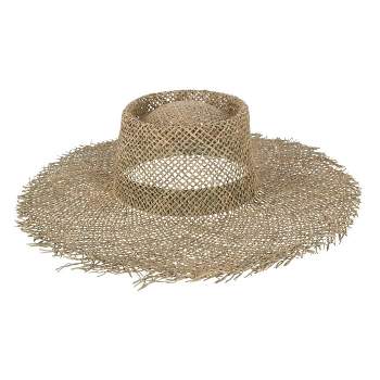 CTM Women's Frayed Edge Seagrass Boater Hat
