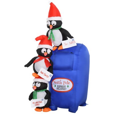 HOMCOM 6' Christmas Inflatable Penguins Mailbox Scene Holiday Yard Lawn Decoration with LED Lights Indoor Outdoor Blow Up Decor