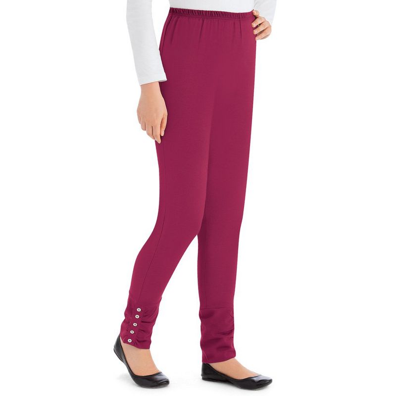 Collections Etc Cinched Ankle Leggings with Button Accents and Elastic Waistband, 30" L Inseam, Made of Cotton and Spandex, 1 of 5