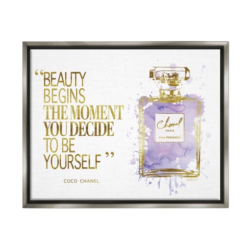 Stupell Industries Beauty Begins Designer Quote Purple Glam Perfume Bottle  Gray Floater Framed Canvas Wall Art, 16 X 20 : Target