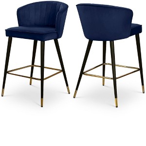Meridian Furniture,Cassie Navy Velvet Stool, Set of 2 - 1 of 4