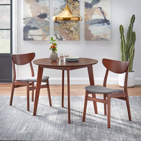 5-piece Compact Round Dining Set Home Living Room Furniture Walnut/Black Faux Leather