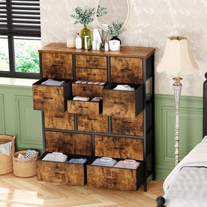Jojoka 15-Drawer Fabric Dresser with Metal Frame and Wooden Top – Spacious & Versatile Storage Solution - 1 of 4