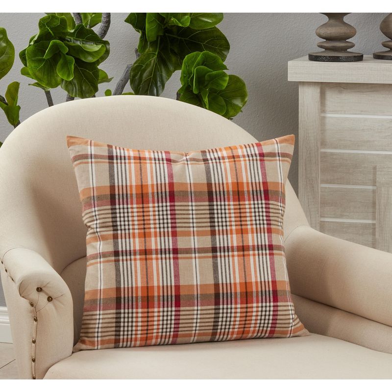 Saro Lifestyle Multi-Color Plaid Throw Pillow With Down Filling, Multi, 20" x 20", 3 of 4