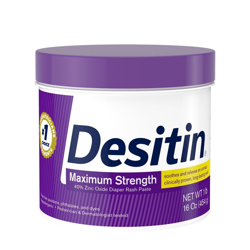 Desitin Maximum Strength 40% Zinc Oxide Diaper Rash Paste Jar 16 oz. product package