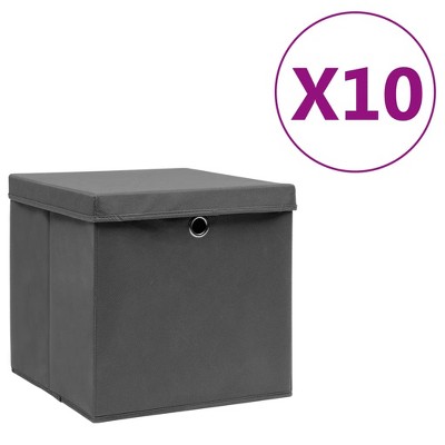vidaXL Storage Boxes with Covers 10 pcs 11"x11"x11" Gray