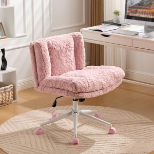 RISOKEYS Stylish Wide Seat Office Chair - Adjustable Height & Swivel, Double Cushion Comfort Faux Alpaca Hair, for Office, Bedroom,Vanity. - 1 of 4