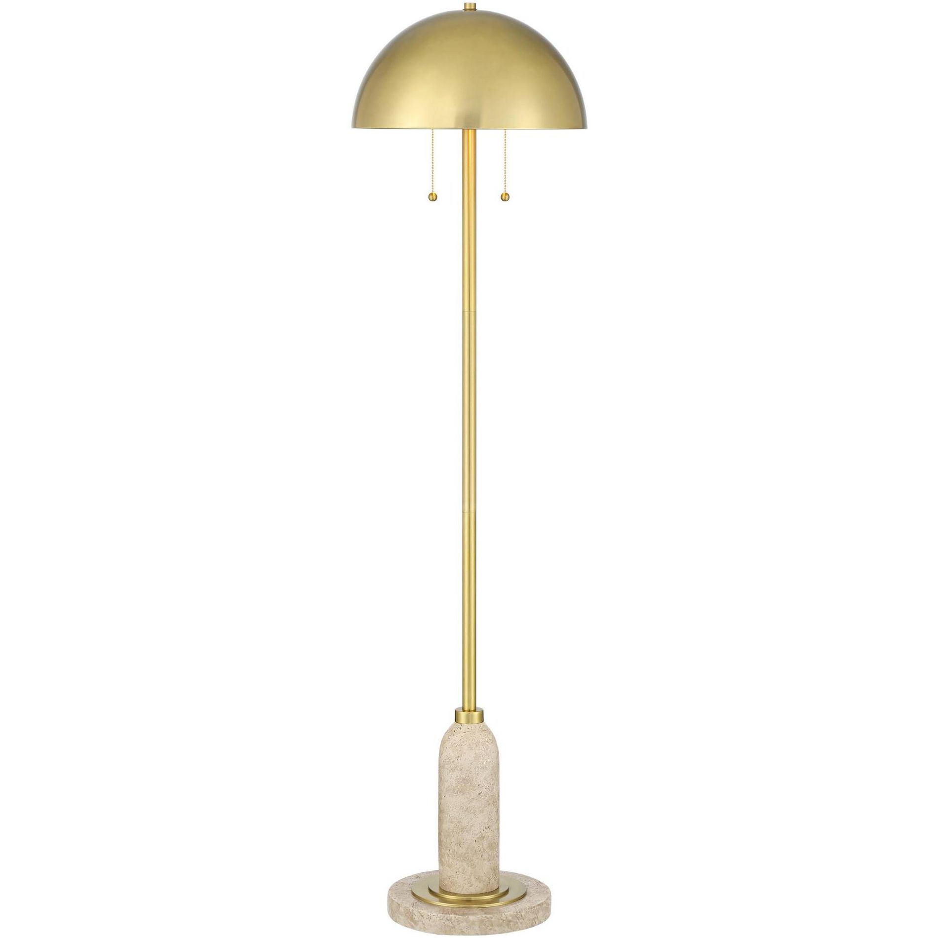 Possini Euro Design Medbury Mid Century Modern 61 1/2" Tall Standing Floor Lamp Skinny Pull Chain Gold Metal Brass Finish Living Room Dome Shade