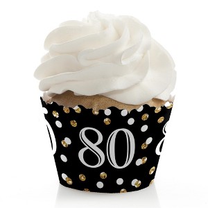 Big Dot of Happiness Adult 80th Birthday - Gold - Birthday Party Decorations - Party Cupcake Wrappers - Set of 12 - 1 of 4