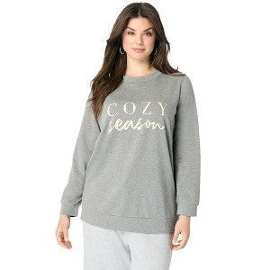 Roaman's Comfort+ Fleece Printed Sweatshirt - 1 of 4