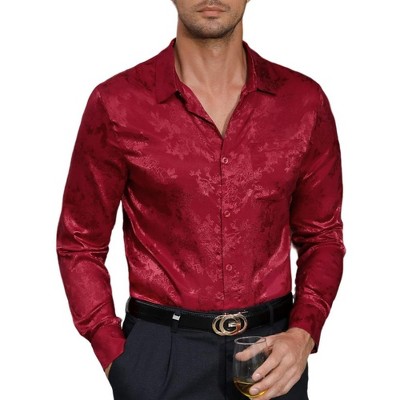 Men's Floral Jacquard Dress Shirt Long Sleeve Button Down Shirts Luxury for Wedding Party Prom