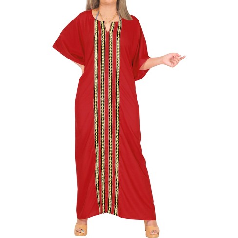 LA LEELA Women's House Daily Routine Evening Wear Vacation Holiday Casual Loungewear Oversize Caftan Maxi Top Night Shirts for Women 2X-3X Red, Solid - image 1 of 4