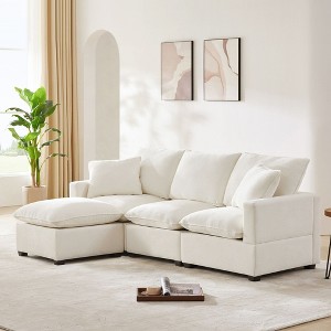 NicBex Couches for Living Room 110" Modern Modular Sofa L-shaped 4 Seat Chenille Upholstered Freely Combinable Sofa Couch Set with 2 pillows, White - 1 of 4