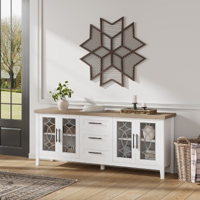 Garvee TV Stands for Living Room, Entertainment Center with Glass Door, Television Stands 2 Storage Door & 3 Drawer & Adjustable Shelves for Bedroom