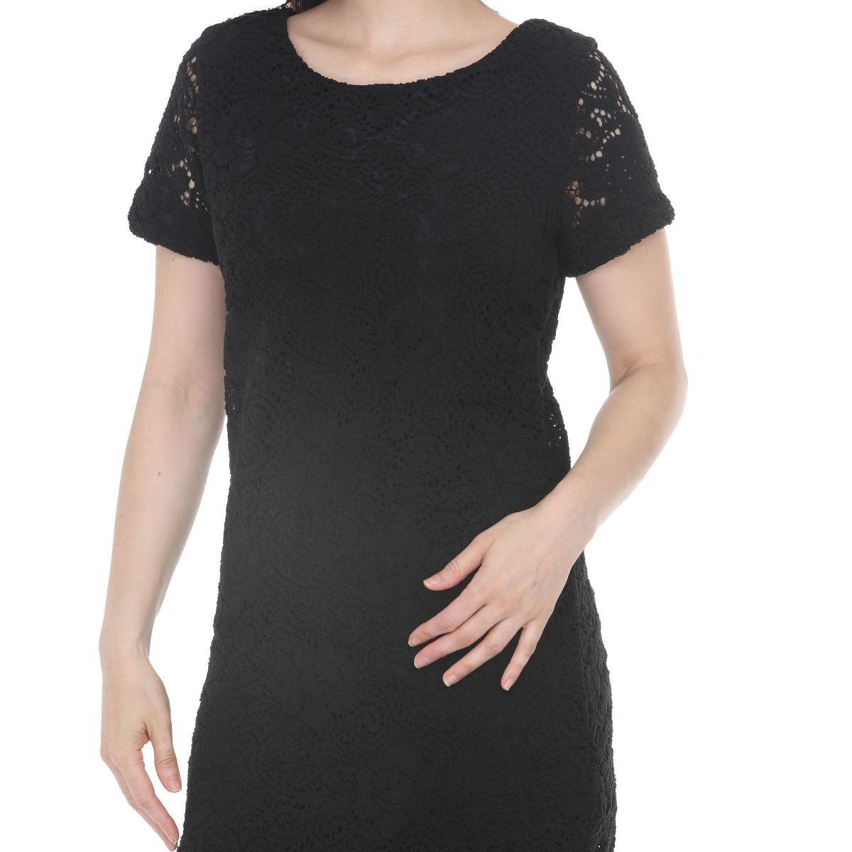 Women's Lace Short Sleeve Shift Dress -White Mark - thumbnail 4
