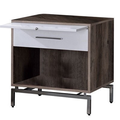 Royal Hampton Accent Table with Open Storage and Pull Out Tray, Brown and White