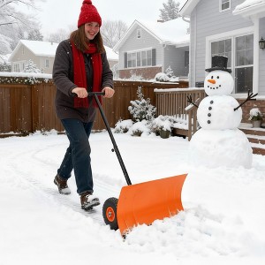 Heavy-Duty Snow Shovel with Wheels, Single Rod Steel Pusher, 5-Position Angled Blade, Ergonomic Design for Driveways, Doorways & Sidewalks - 1 of 4