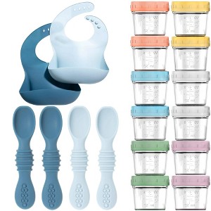 12pc Glass Baby Food Storage Jars, 4 Silicone Baby Spoons & 2 Silicone Bibs, Baby Mealtime Essentials – BPA-Free, Leakproof, and Dishwasher Safe - 1 of 4