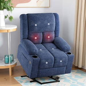 MAYEERTY Blue Power Lift Recliner Chair - With Massage, Heat, USB Ports & Cup Holders for Senior Comfort - 1 of 4