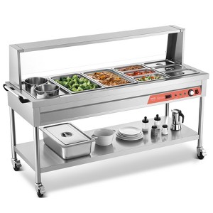 VEVOR Commercial Food Warmer,8 Pans + 2 Pots Electric Steam Table, 1800W Professional Buffet Catering Food Warmer with Shield Undershelf Wheels,Silver - 1 of 4