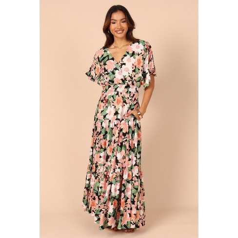 Peach floral wrap clearance dress