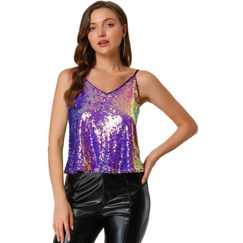 Allegra K Women's Halloween Sequin Sparkle Glitter Party Camisole