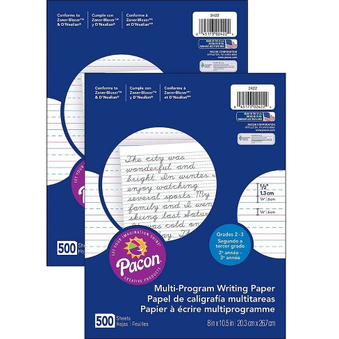 Pacon 10.5 X 8 Multi-program Handwriting Paper 1/2 Ruled White 500  Sheetsper Pack 2 Packs : Target