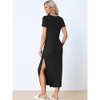cheibear Women's Solid V-Neck Short Sleeves Long Pajama Dress with Side Slit - 3 of 4