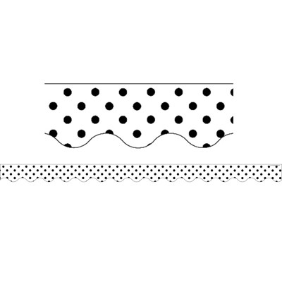 Teacher Created Resources Black Polka Dots on White Scalloped Border Trim, 35 Feet (Pack of 6)