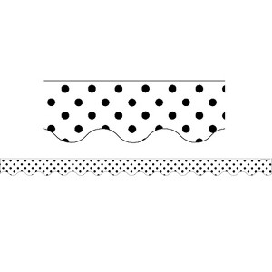 Teacher Created Resources Black Polka Dots on White Scalloped Border Trim, 35 Feet (Pack of 6) - 1 of 1