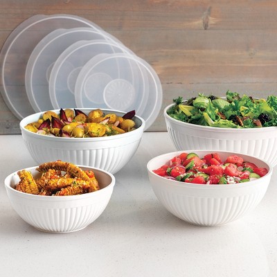 White 8-Piece Melamine Covered Mixing Bowl Set
