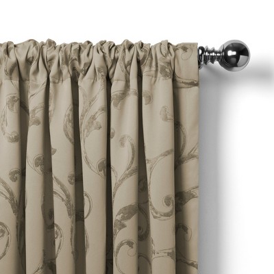 Natural Jacquard Scroll Blackout Valance with Tassel Trim