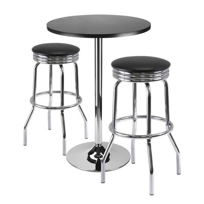 3pc Summit Bar Height Dining Set with Swivel Stools Metal/Black/Bright Chrome - Winsome