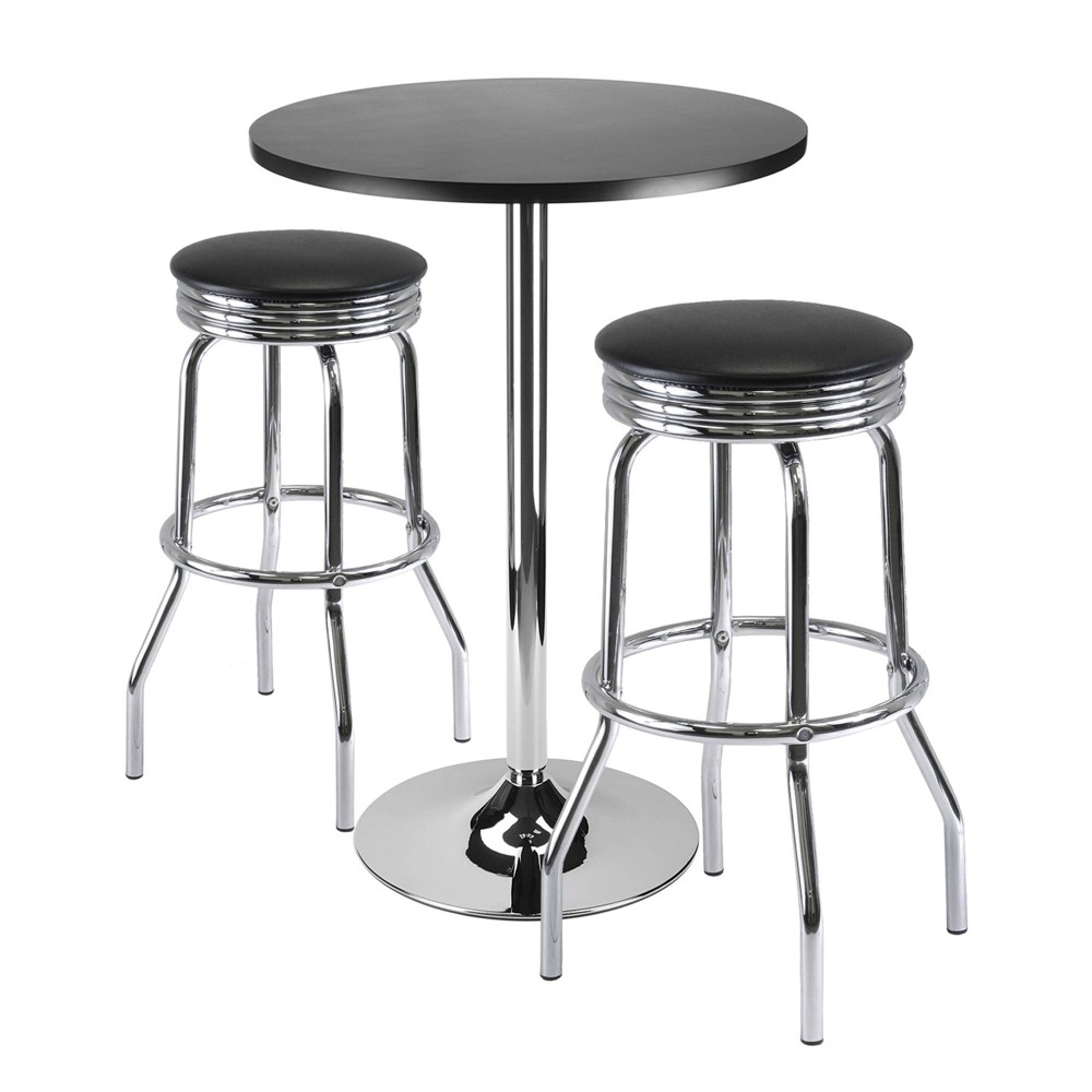 Photos - Dining Table 3pc Summit Bar Height Dining Set with Swivel Stools Metal/Black/Bright Chrome - Winsome