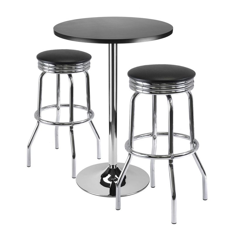3pc Summit Bar Height Dining Set with Swivel Stools Metal/Black/Bright Chrome - Winsome, 1 of 6