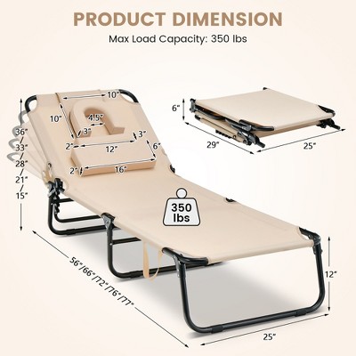 Beige Adjustable Folding Outdoor Chaise Lounge with Cushions