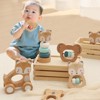 Freniland - Wooden Baby Rattle Toy Set – 5 PCS Blue Animal Themed Teether and Rattles, Natural Beech Wood Montessori Toys for 10M+ - 2 of 4
