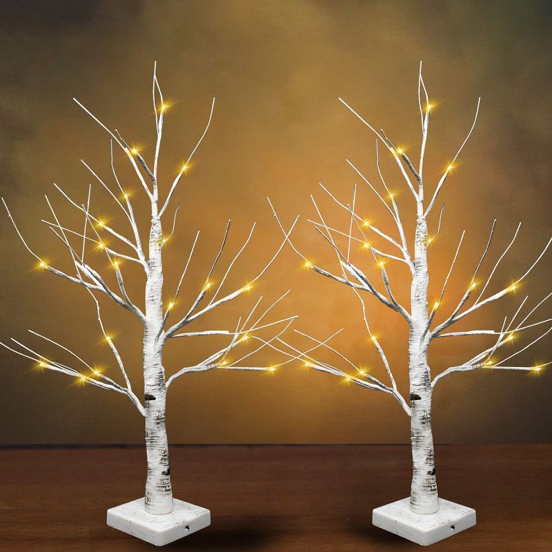 Joiedomi 2 Pack 24" LED Birch Tree, Warm White Tabletop Tree with Timer Light Jewelry Holder Decor for Christmas Thanksgiving Home Party, 1 of 7